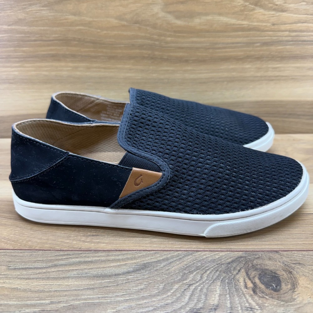 Olukai Pehuea Mesh Black Sneaker Slip On Flats Womens 7.5 Travel Casual Walk